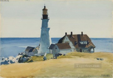 Edward Hopper Painting - Faro y edificios Portland Head Cape Elizabeth Maine 1927 Edward Hopper